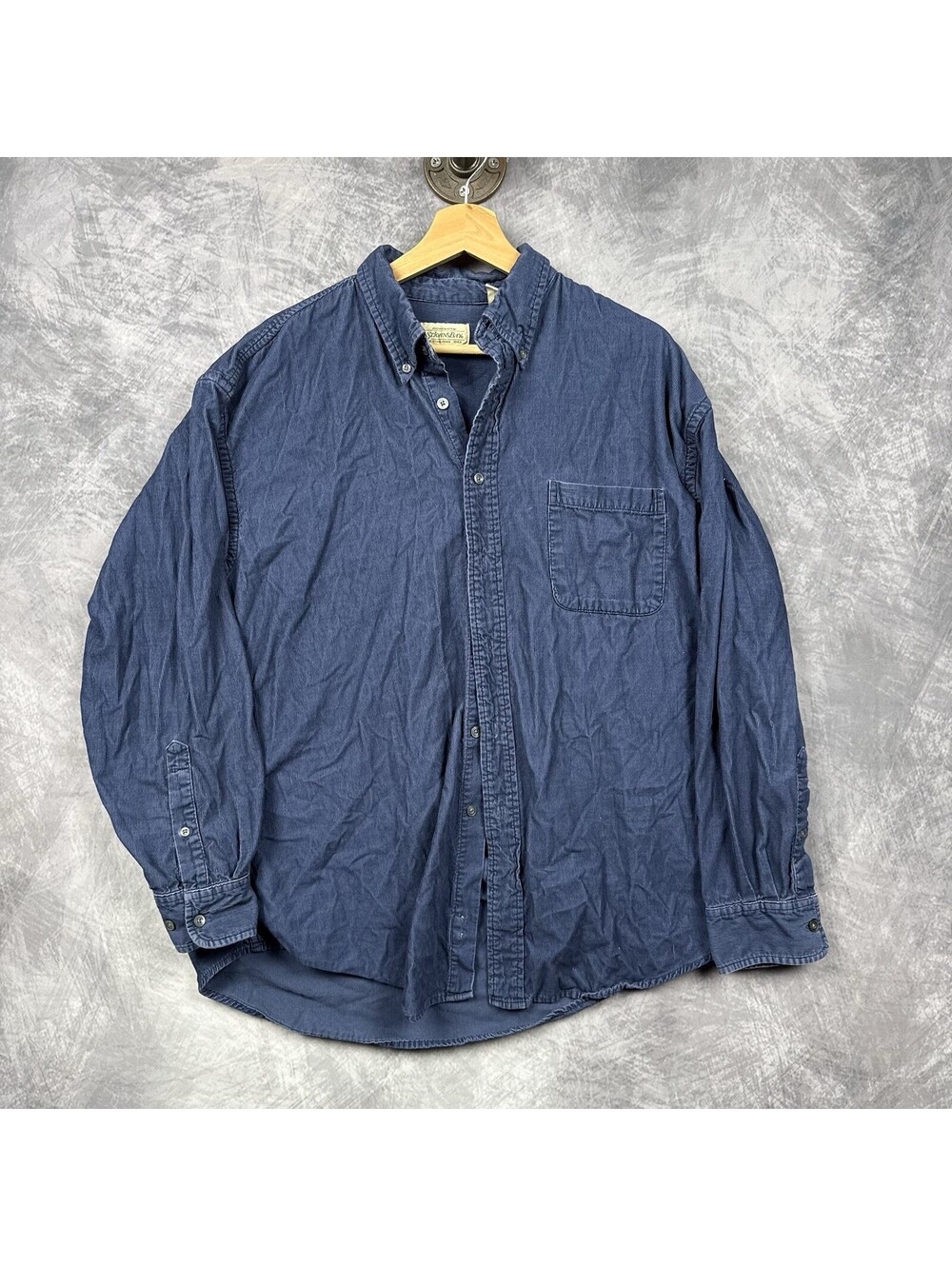 Vintage St. Johns Bay Blue Corduroy Shirt Button Dow Barn Mens Large 100% Cotton